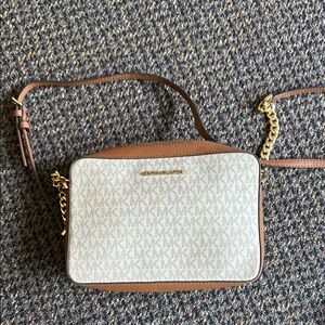 Michael Kors Cream and Brown Monogram Crossbody Bag